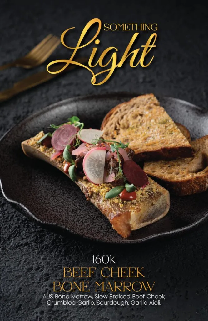 Something Light: Beef Cheek Bone Marrow, 160k.